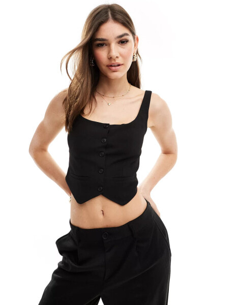 Pull&Bear waistcoat corset style top in black