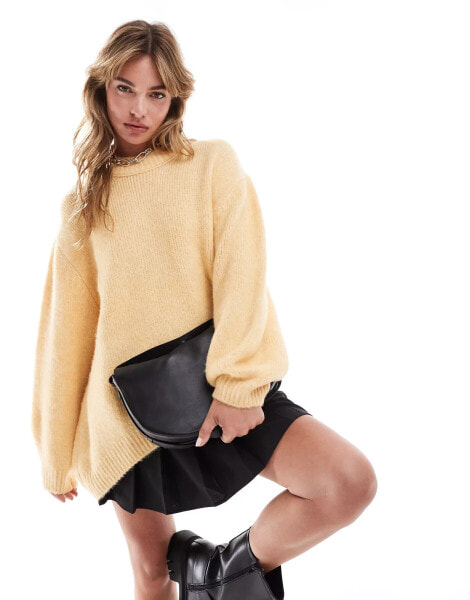 ASOS DESIGN oversized crew neck jumper in butter