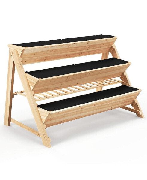 3-Tier Garden Bed with Storage Shelf 2 Hanging Hooks and 3 Bed Liners