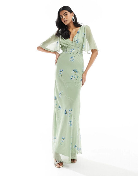 Hope & Ivy flutter sleeve maxi dress in sage