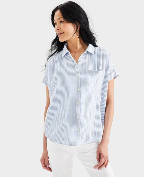 Блузка женская Style & Co. Petite Cotton Gauze Camp Shirt, Created for Macy's