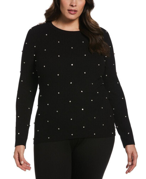 Plus Size Embellished Long Sleeve Sweater