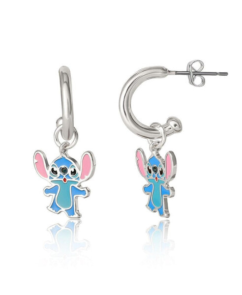 Lilo and Stitch Silver Plated Stitch Drop Hoop Earrings