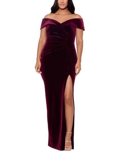 Plus Size Off-The-Shoulder Velvet Gown