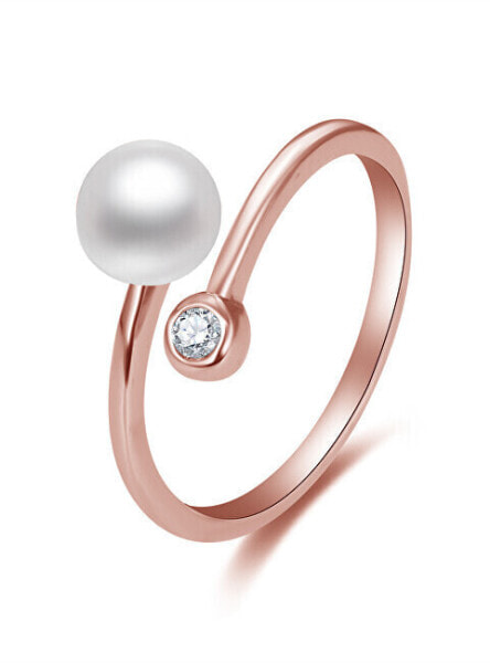 Open bronze ring with real pearl and zircon AGG469P-RG