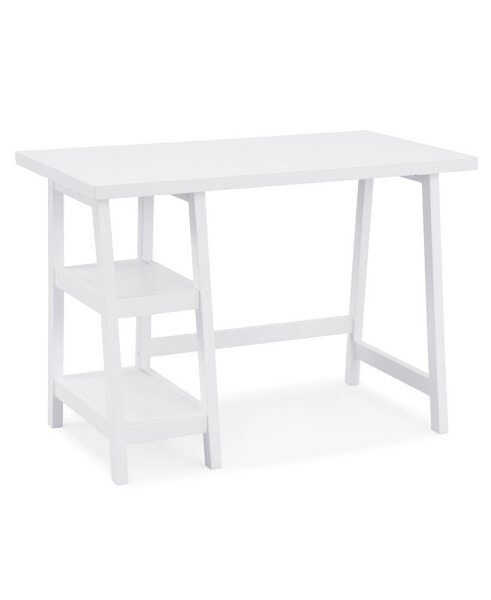 Contemporary Wood Writing Desk with Storage, White