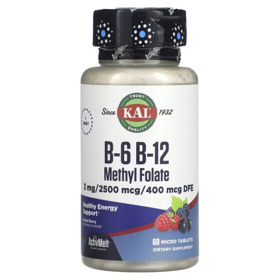 Витамины группы B KAL B-6 B-12 Methyl Folate, Mixed Berry 60 микротаблеток