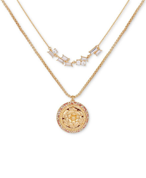 Gold-Tone Crystal & Flower Layered Pendant Necklace, 18" + 2" extender