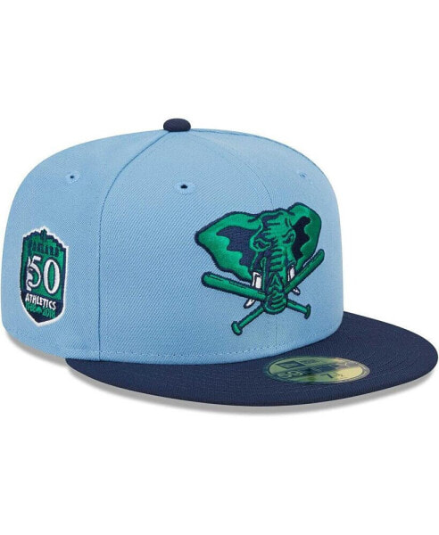 Головной убор мужской New Era с яркой синей и темно-синей цветом для команды Oakland Athletics с зеленым подкладом 59FIFTY