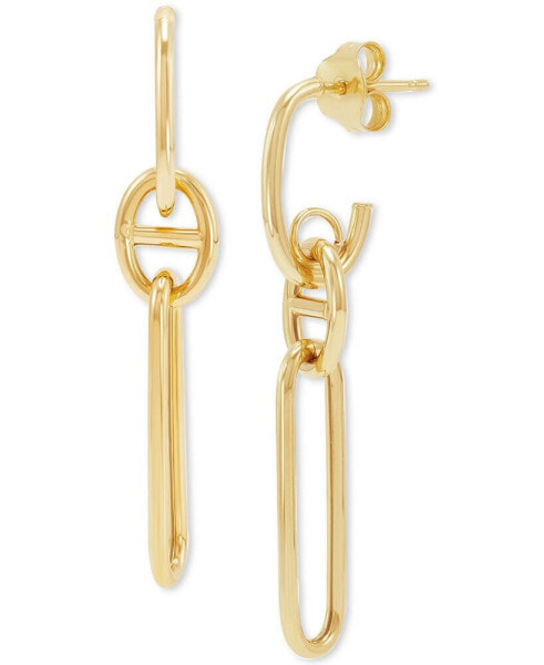 Polished Mariner & Paperclip Link Drop Earrings in 10k Gold