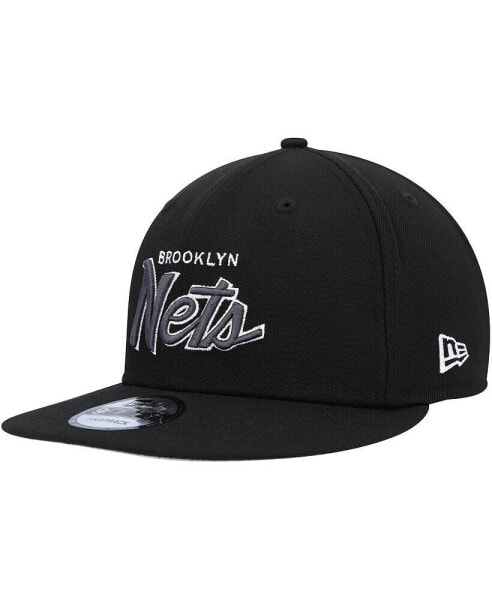 Men's Black Brooklyn Nets Script Up 9FIFTY Snapback Hat