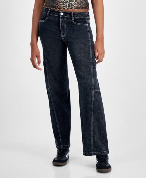 Juniors' Mid-Rise Wide-Leg Cargo Jeans