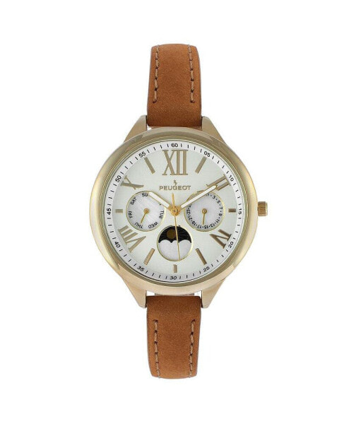 Women 38mm Watch Multi Function Suede Leather Strap