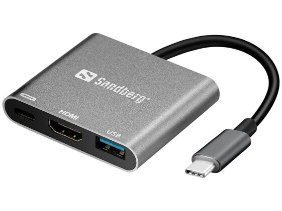 SANDBERG USB-C Mini Dock HDMI+USB - USB Type-C - USB Type-C + USB Type-A + HDMI - Male - Female - 1920 x 1080 (HD 1080) - 1080p