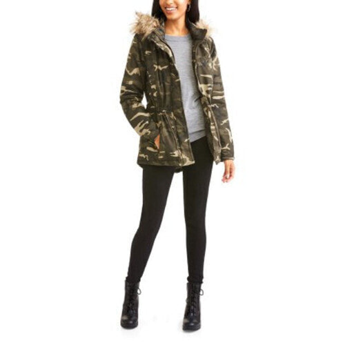 Jason Maxwell Women's Camo Quilted Twill Anorak with Faux Fur Hood Jacket Small