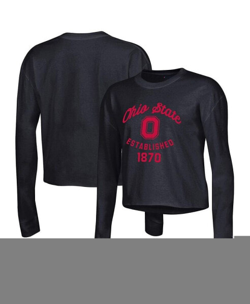 Women's Black Ohio State Buckeyes Boyfriend Cropped Long Sleeve T-shirt