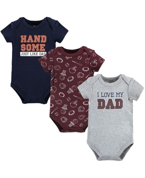 Baby Boys Cotton Bodysuits, Love Dad, 3-Pack