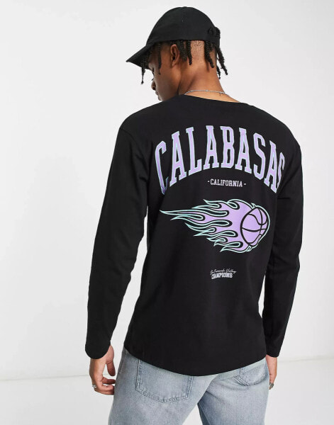 Jack & Jones Originals oversized long sleeve t-shirt with Calabasas back print in black