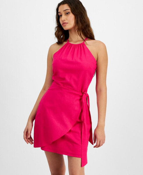 Women's High-Neck Side-Tie Linen Blend Mini Dress, Created for Macy's