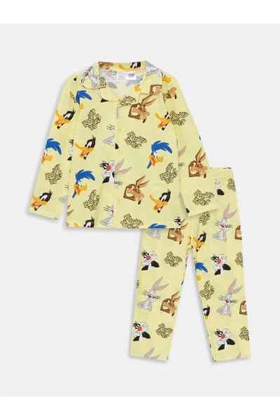 LCW Polo Yaka Looney Tunes Baskılı Erkek Bebek Düğmeli Pijama Takımı