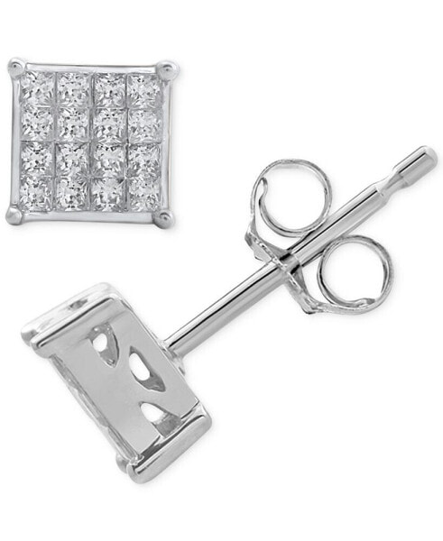 Diamond Princess Cluster Stud Earrings (3/4 ct. t.w.) in 14k White Gold