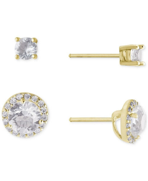 2-Pc. Set Crystal & Cubic Zirconia Solitaire & Halo Stud Earrings, Created for Macy's