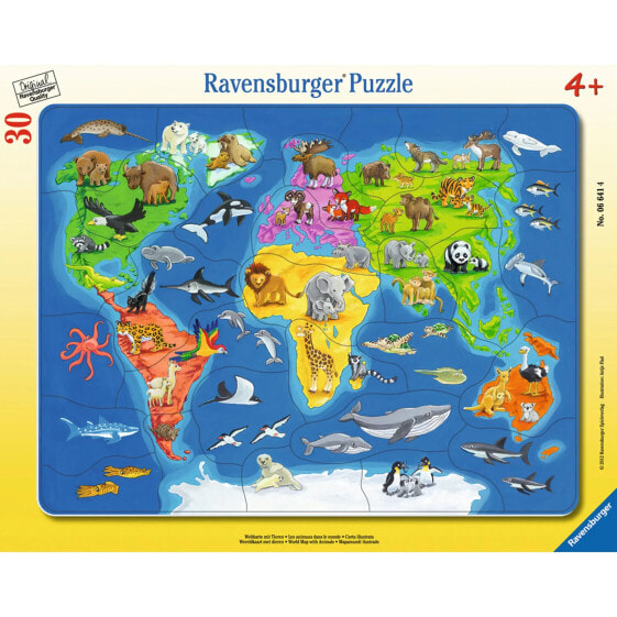 Puzzle Weltkarte mit Tieren 30 Teile