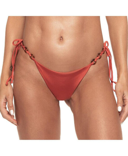 Women's Tortoise Ring Scrunch Tie Side Bikini Bottom