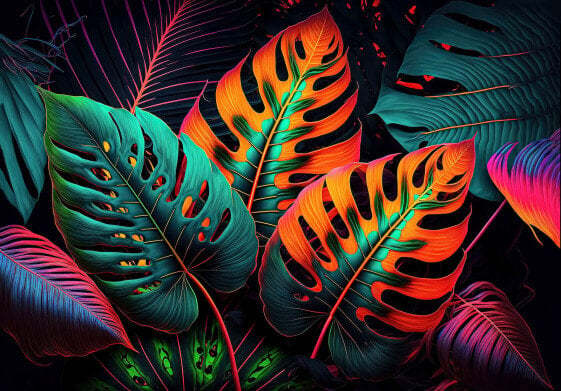 Vlies Fototapete Blätter Neon Dschungel