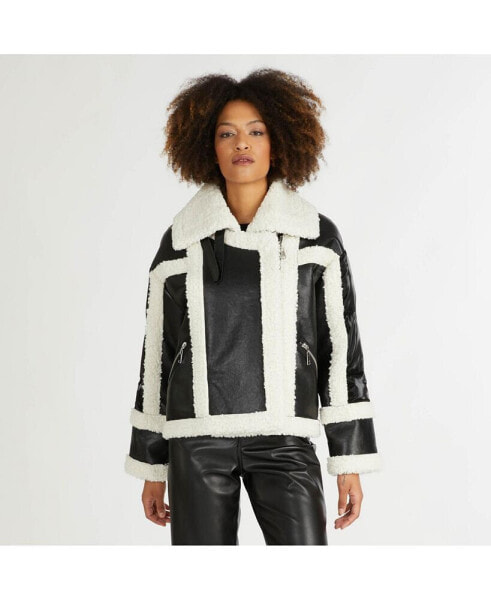 Women's Mixed Media Biker Puffer Jacket