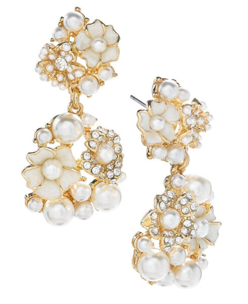 Gold-Tone Imitation Pearl & Crystal Flower Drop Earrings, Created for Macy's
