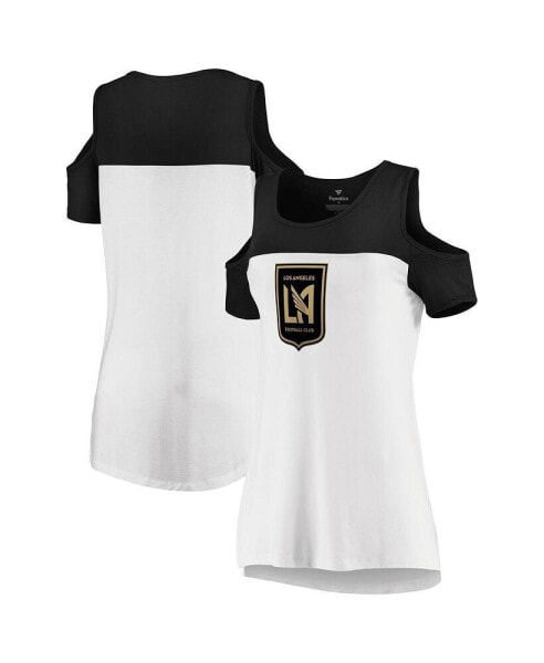 Women's White, Black LAFC Iconic Pure Dedication Cold Shoulder T-shirt
