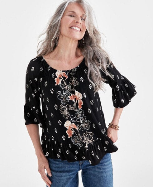 Women's Printed 3/4-Sleeve On-Off Top, Created for Macy's