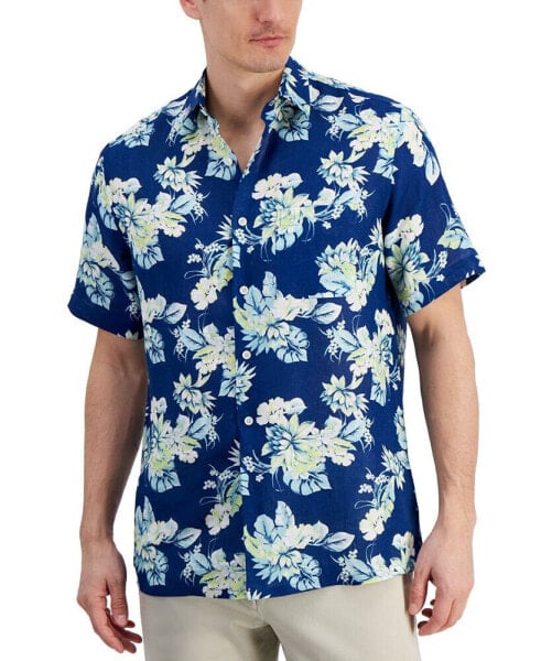 Рубашка Club Room мужская Noche с цветочным принтом на короткий рукав, льняная, создана для Macy's