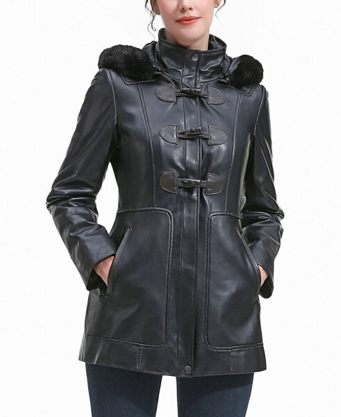 Petite Flora Leather Toggle Coat