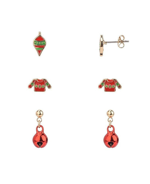 Ugly Sweater, Ornament and Jingle Ball Trio Earring Set, 6 Pieces