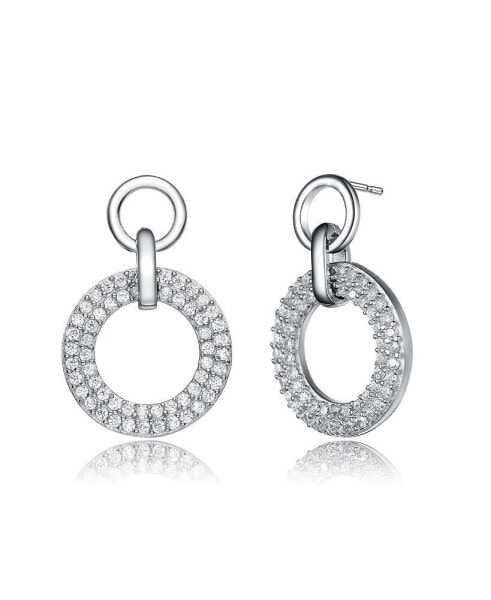 Sterling Silver White gold Plated Cubic Zirconia Solitaire with Halo Drop Earrings