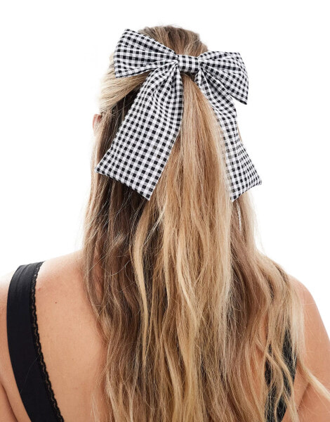 Accessorize bow hair clip in black and white gingham