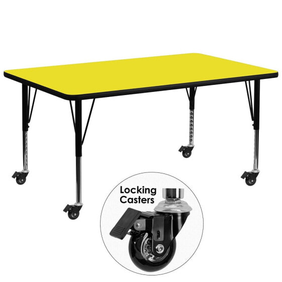 Mobile 30''W X 72''L Rectangular Yellow Hp Laminate Activity Table - Height Adjustable Short Legs