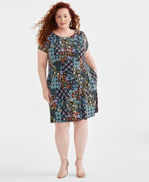 Plus Size Printed Fit & Flare Dress