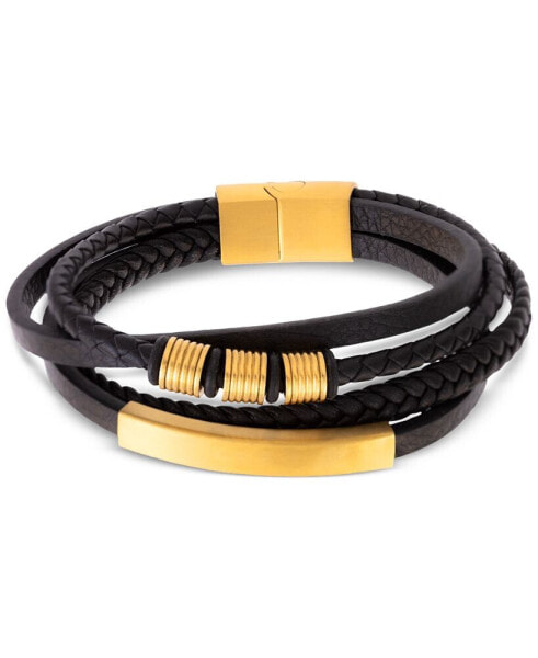 Men's Multirow Black Fiber Bracelet in Gold-Tone Ion-Plated Stainless Steel