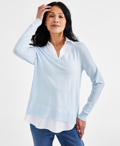 Women's Twofer Layered-Look Sweater Top, Created for Macy's
