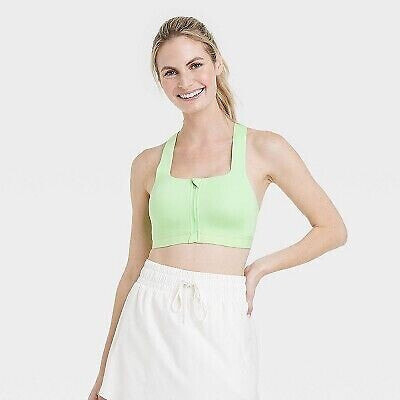 Women's Sculpt High Support Zip-Front Sports Bra - All In Motion Light Green 34B