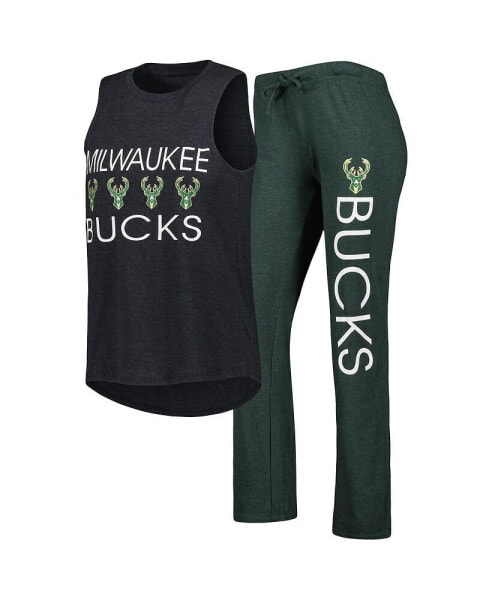 Women's Hunter Green, Black Milwaukee Bucks Team Tank Top and Pants Sleep Set
