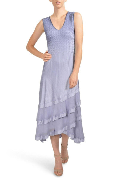 KOMAROV 154054 Women's Charmeuse & Chiffon Tiered Hem Dress Sz. Medium