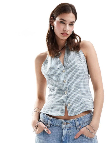 Reclaimed Vintage halter top in blue gingham