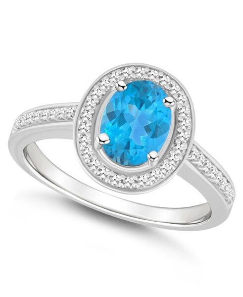 Blue Topaz (1-3/5 ct. t.w.) and Diamond (1/5 ct. t.w.) Halo Ring in Sterling Silver