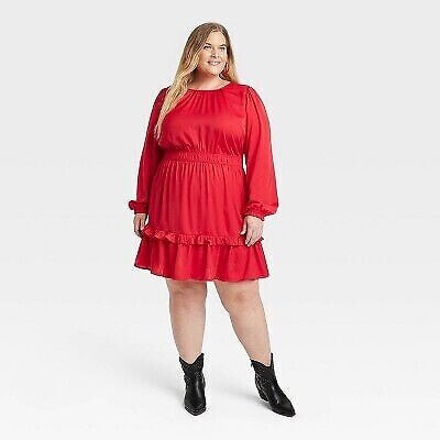 Women's Long Sleeve Satin Dress - Knox Rose Red XXL
