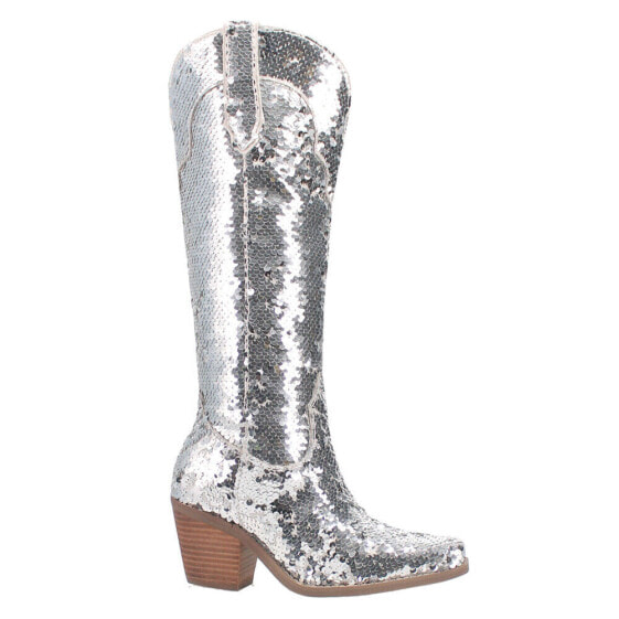 Dingo Dance Hall Queen Sequin Snip Toe Cowboy Womens Silver Casual Boots DI182-