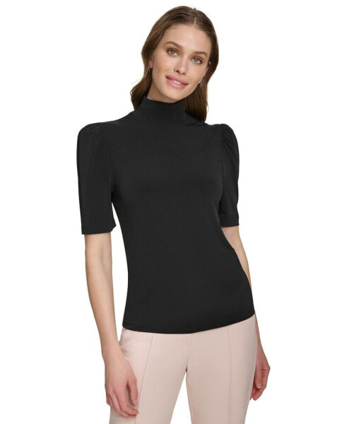 Women's Mock-Neck Puff-Sleeve Top